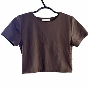 Babaton Brown Short-Sleeve Cropped Top
